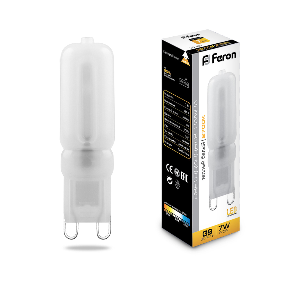Лампа светодиодная Feron LB-431 G9 7W 2700K 230V 25755