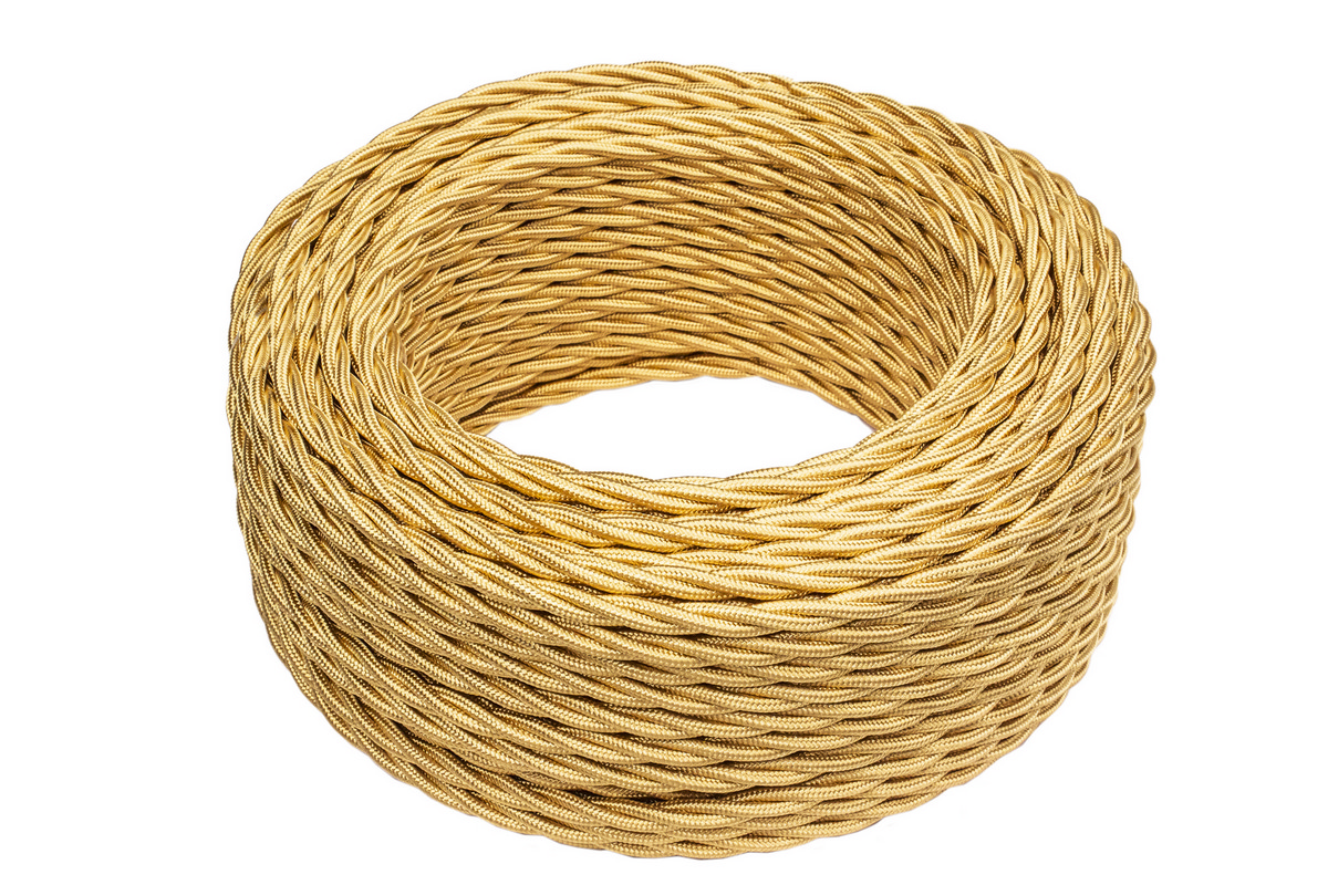 Витой ретро провод (кабель) Витой провод ретро BIRONI 2*1,5 цвет золото 