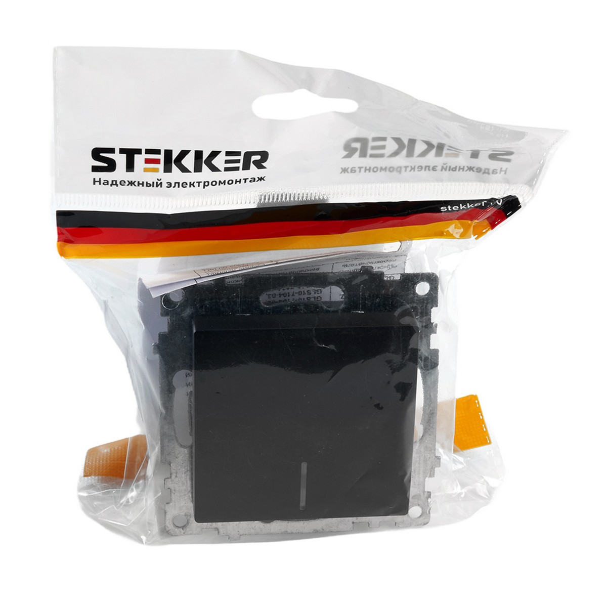 Катрин - Розетки и выключатели Stekker Выключатель 1-клавишный c индикатором STEKKER GLS10-7101-05 10А Катрин черный 39605