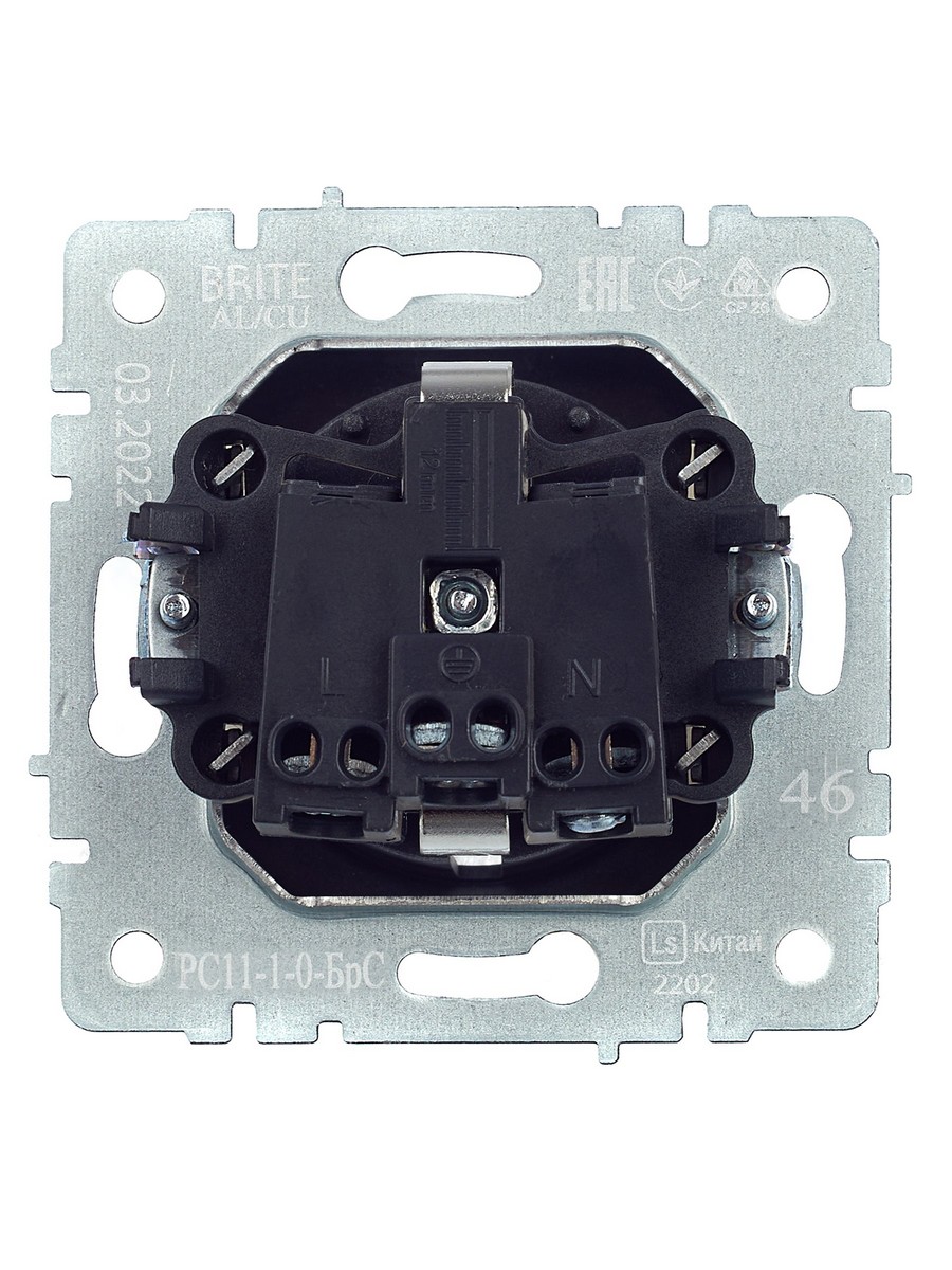 Розетка IEK BRITE с/з без шторок 16А РС11-1-0-БрС сталь BR-R11-16-K46