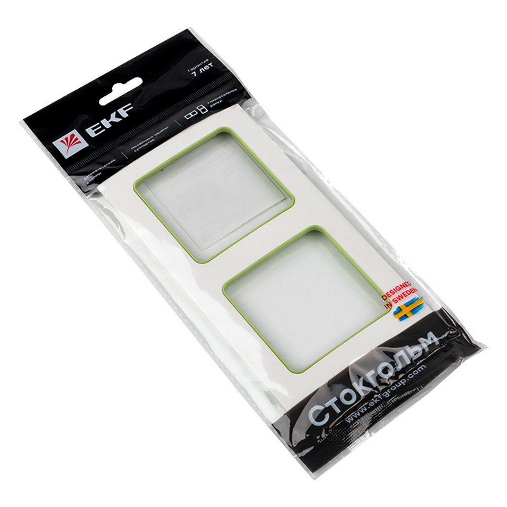 EKF Стокгольм белый Рамка 2-ая EKF PROxima Стокгольм Белый Линия зеленая  EXM-G-303-20