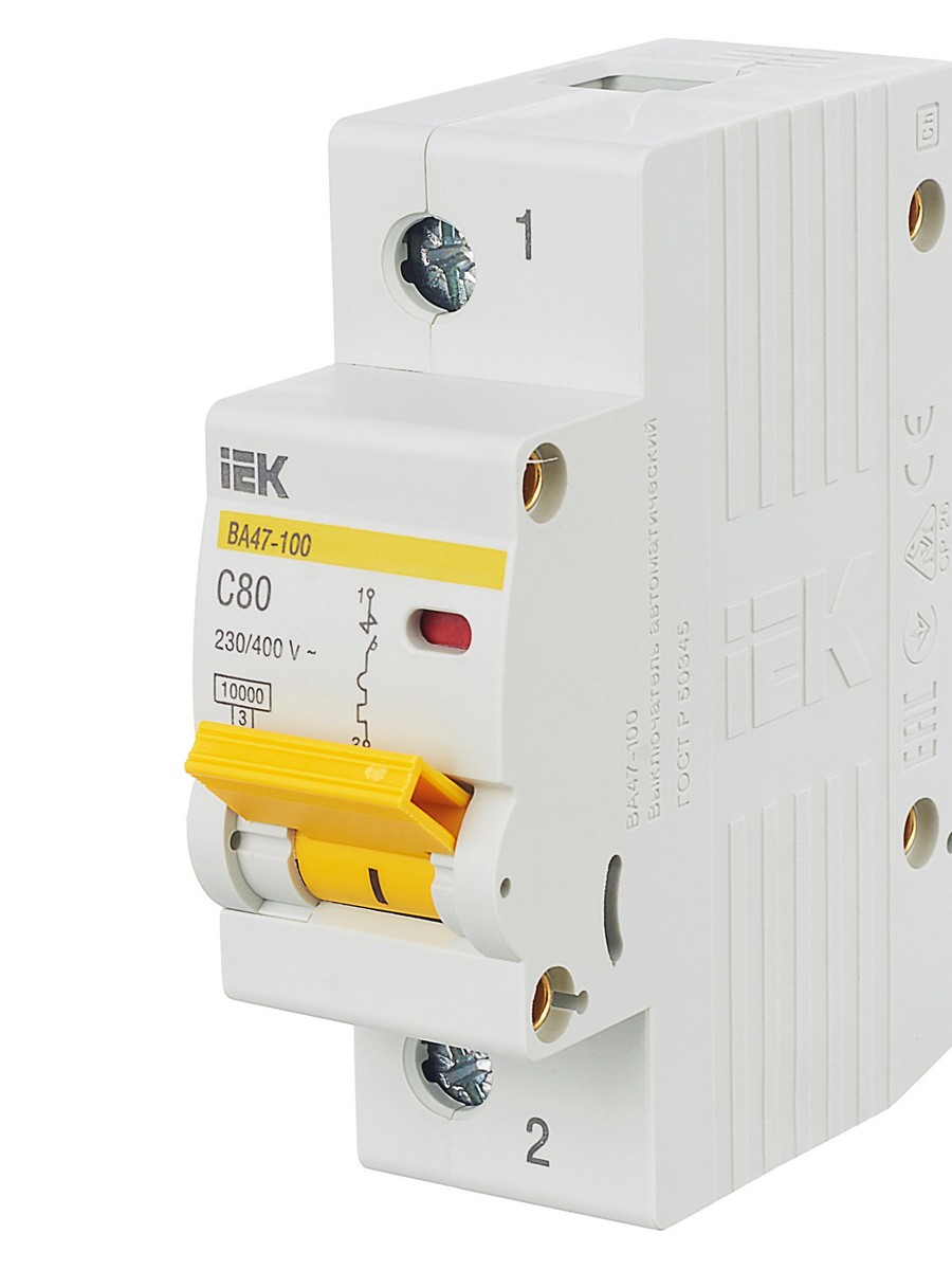 1 полюсные (однополюсные) Автоматический выключатель IEK KARAT ВА 47-100 1Р 80А 10 кА х-ка С MVA40-1-080-C 