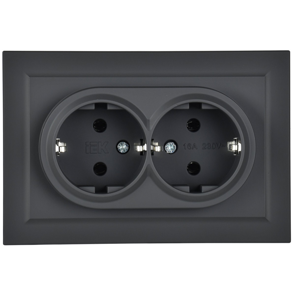 IEK Brite Графит Розетка IEK BRITE 2-ая с/з без шторок 16А в сборе РС12-3-БрГ графит BR-R21-16-K53-F