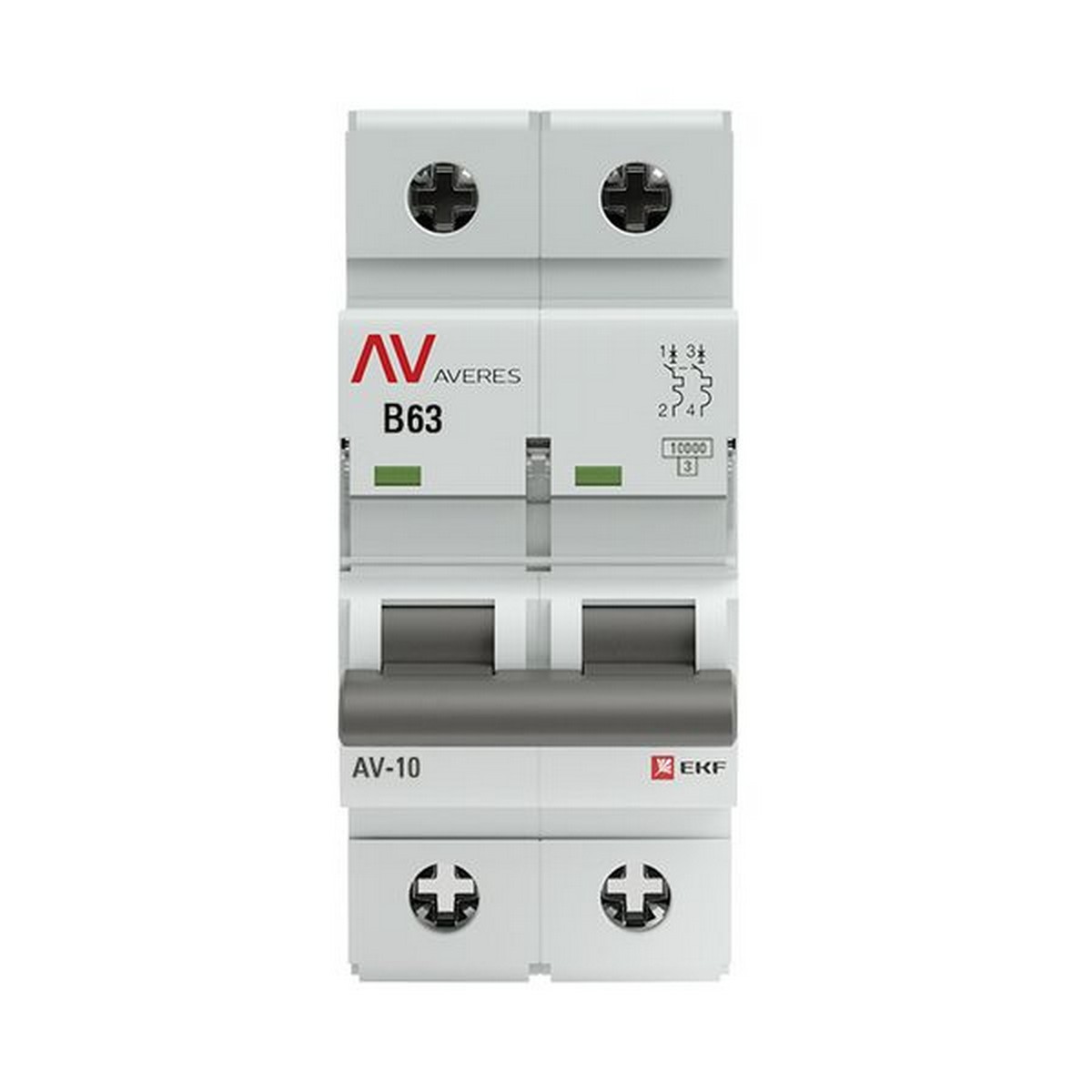 2 полюсные (двухполюсные) Автоматический выключатель EKF AVERES AV-10 (B) 2P 63А 10kA mcb10-2-63B-av 