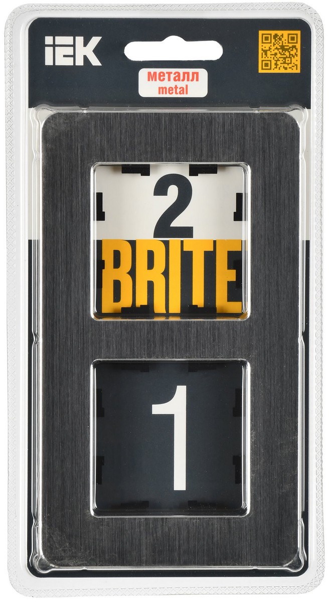 Рамка IEK BRITE DECOR Черный/алюм металл. скругл.угол 2-м РУ-2-1-Бр RE AL BR-M22-M-21-K02