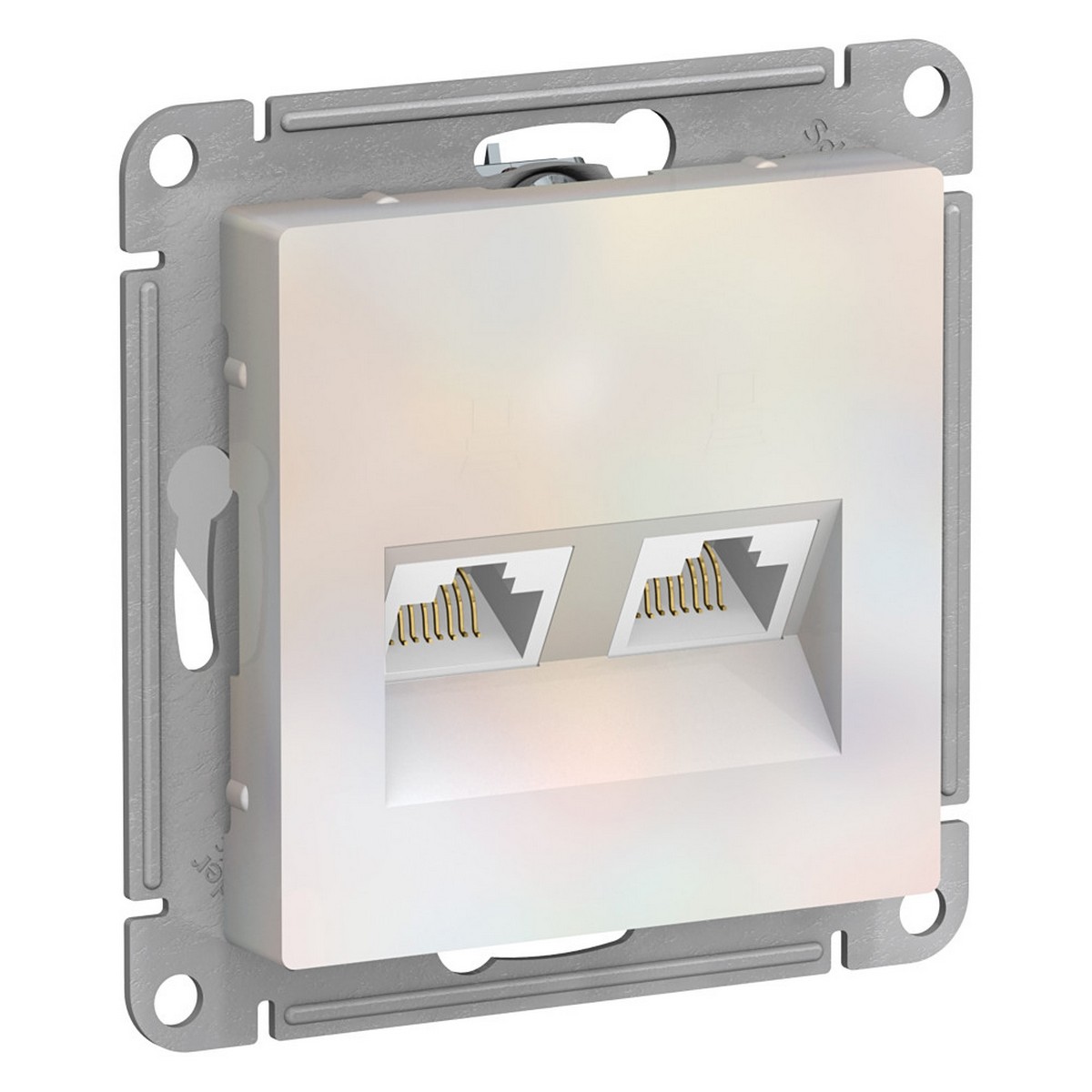Розетка компьютерная Systeme Electric AtlasDesign Жемчуг двойная RJ45+RJ45, кат.5E, ATN000485