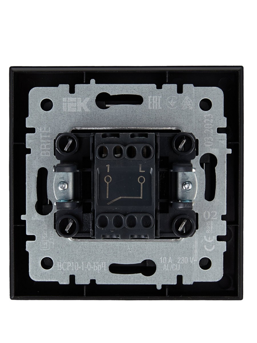 Выключатель IEK BRITE Черный 1-кл. 10А в сборе ВСР10-1-0-БрЧ BR-V10-0-10-K02-F