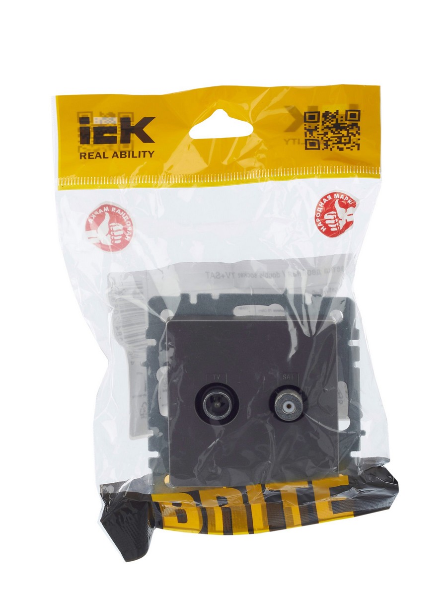 Розетка IEK BRITE двойная TV+SAT РТВ/РСп12-БрС сталь BR-AF20-O-K46