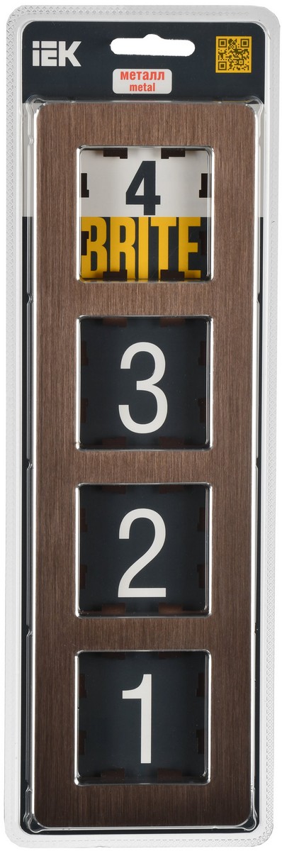 Рамка IEK BRITE DECOR Коричневый металл. скругл.угол 4-мест. РУ-4-1-Бр RE AL BR-M42-M-21-K30