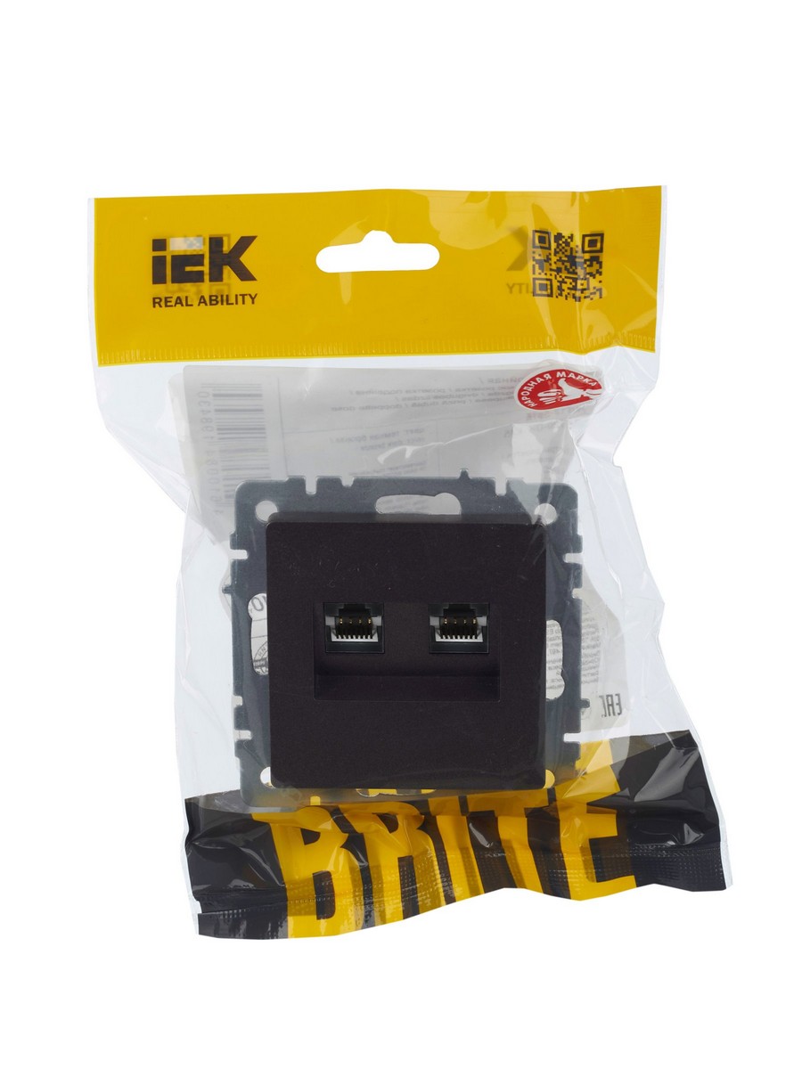 IEK Brite Бронза Розетка IEK BRITE двойная RJ11+RJ45 кат.5E РК/Т12-БрТБ темная бронза BR-KT20-O-1-K45