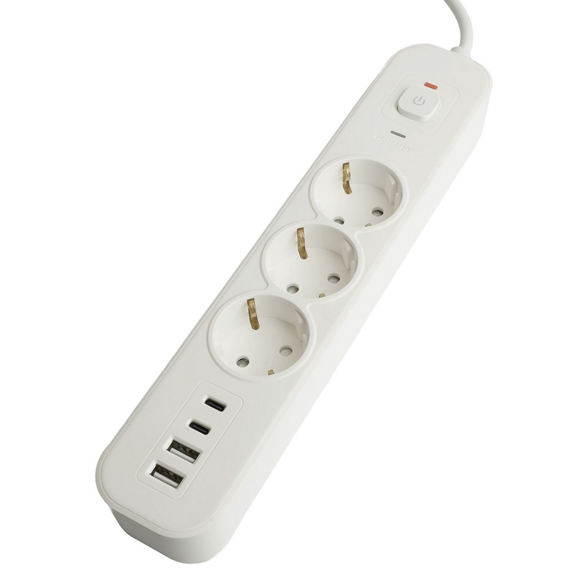 Сетевой фильтр 3-местный с/з STEKKER 3x1мм2 3 м 250В 16А 2 USB-A+2 Type-C 3 серия Nova белый 50100