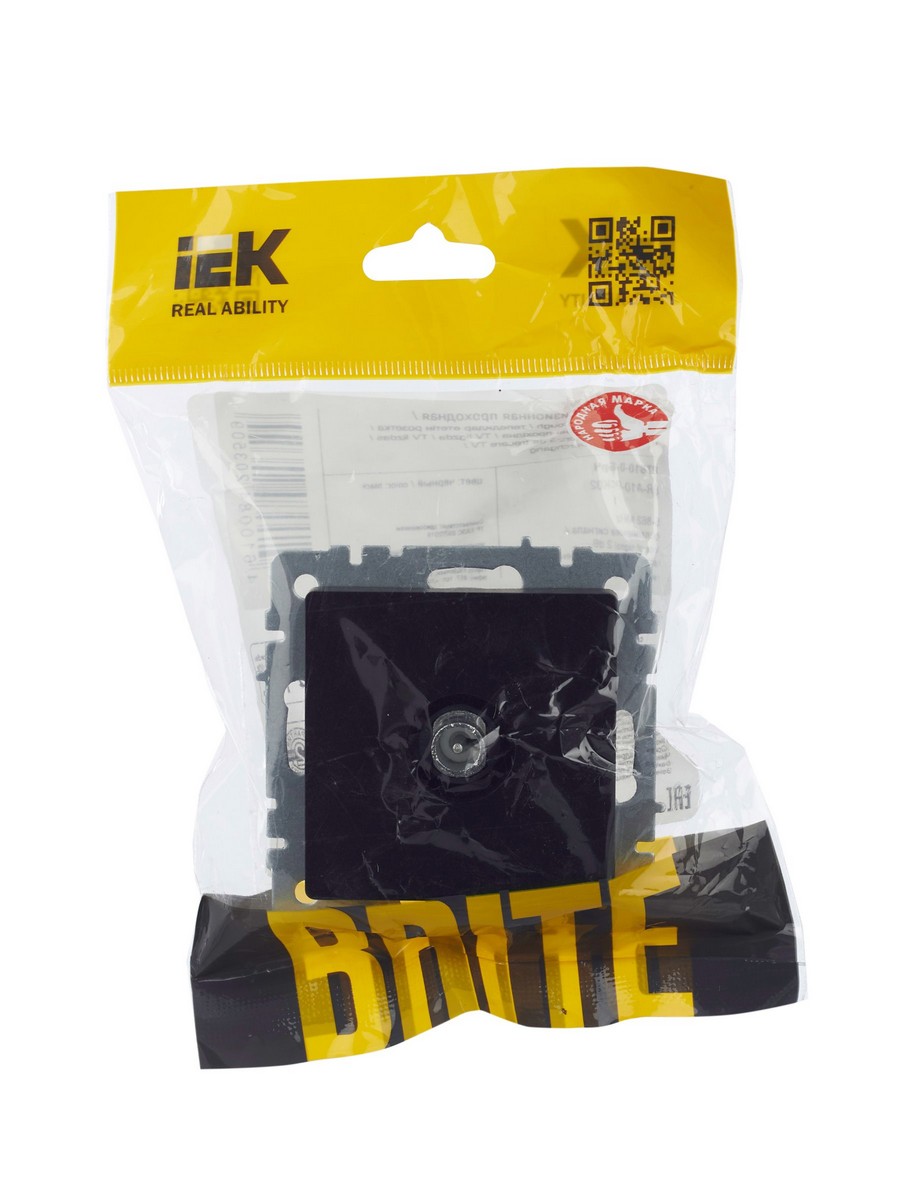 Розетка IEK BRITE TV проходная РТВ10-0-БрЧ черный BR-A10-P-K02