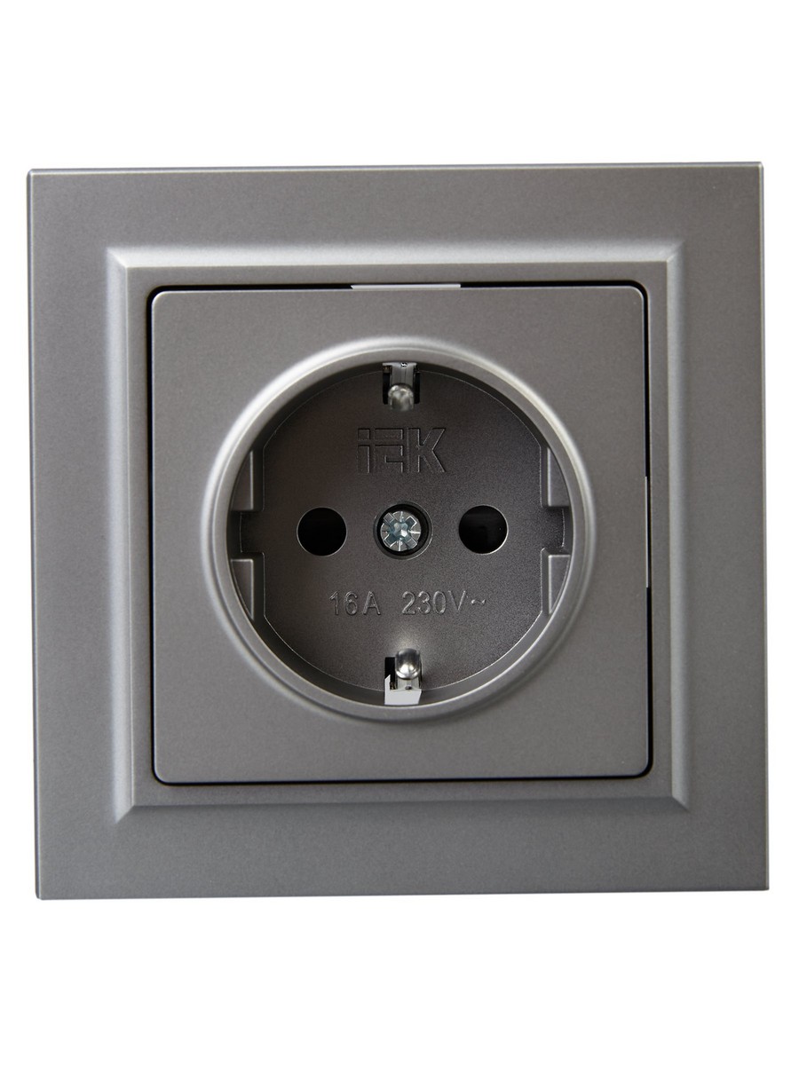 Розетка IEK BRITE Сталь с з/к/ш 16А в сборе РСР14-1-0-БрС BR-R14-16-K46-F