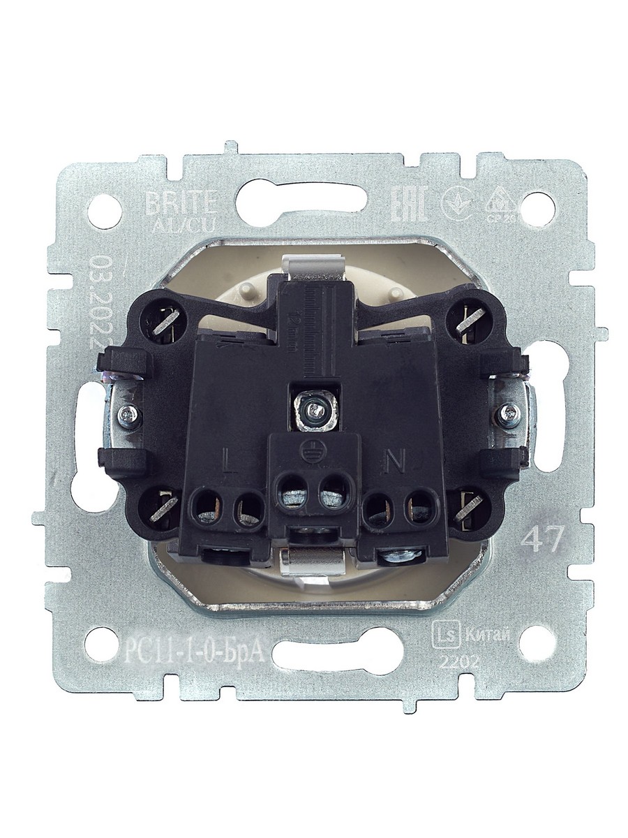 IEK Brite Алюминий Розетка IEK BRITE с/з без шторок 16А РС11-1-0-БрА алюминий BR-R11-16-K47