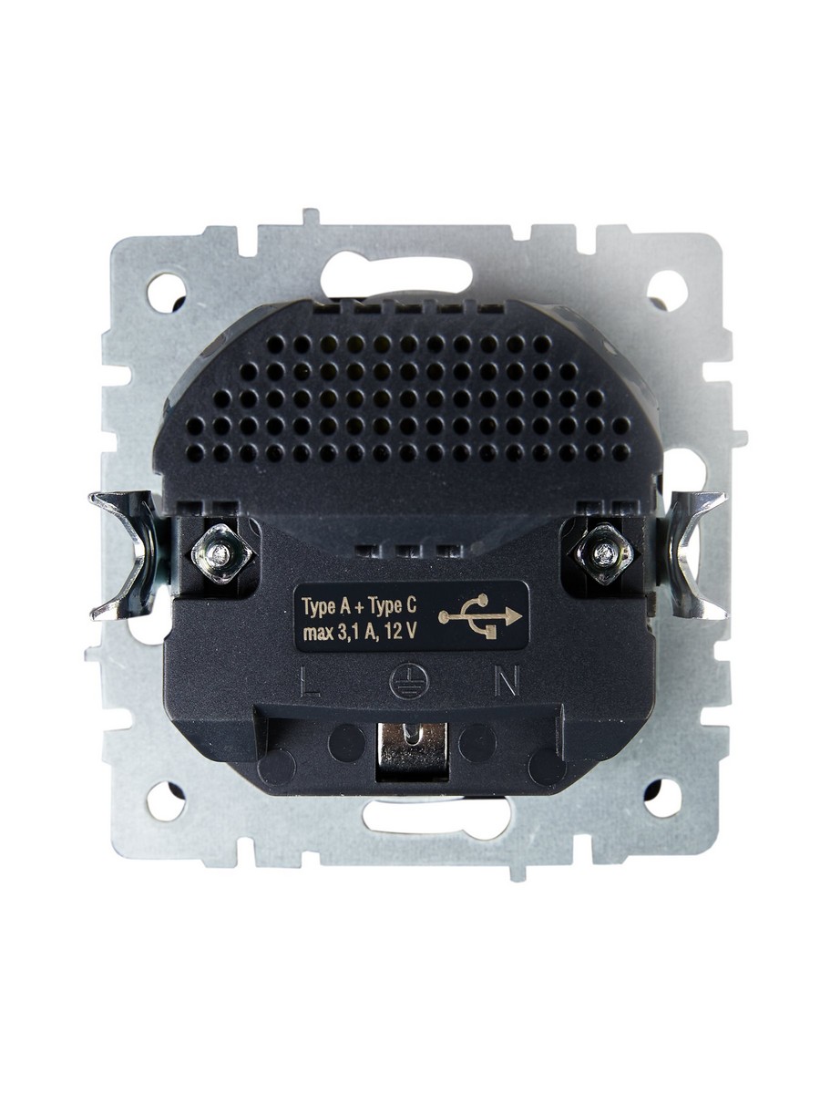 Розетка IEK BRITE с с/з и шторками 16А с USB A+C 18Вт РЮш11-1-БрГ графит BR-R14-16-U22-018-K53