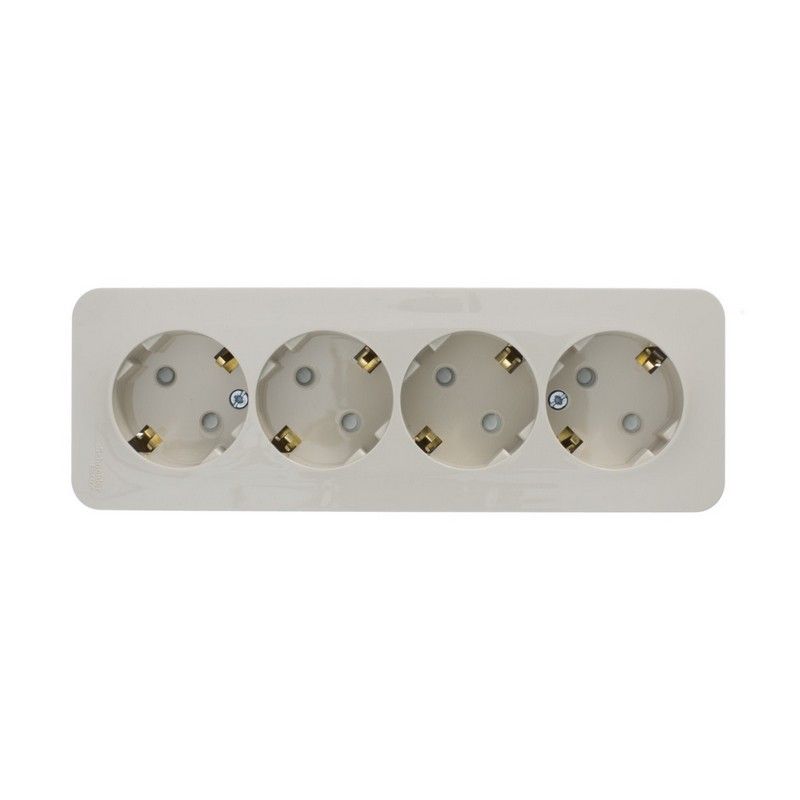 Blanca бежевые розетки и выключатели Розетка SE Blanca 4-ая Бежевый наружный с/з со шторками изолир. пластина BLNRA011417