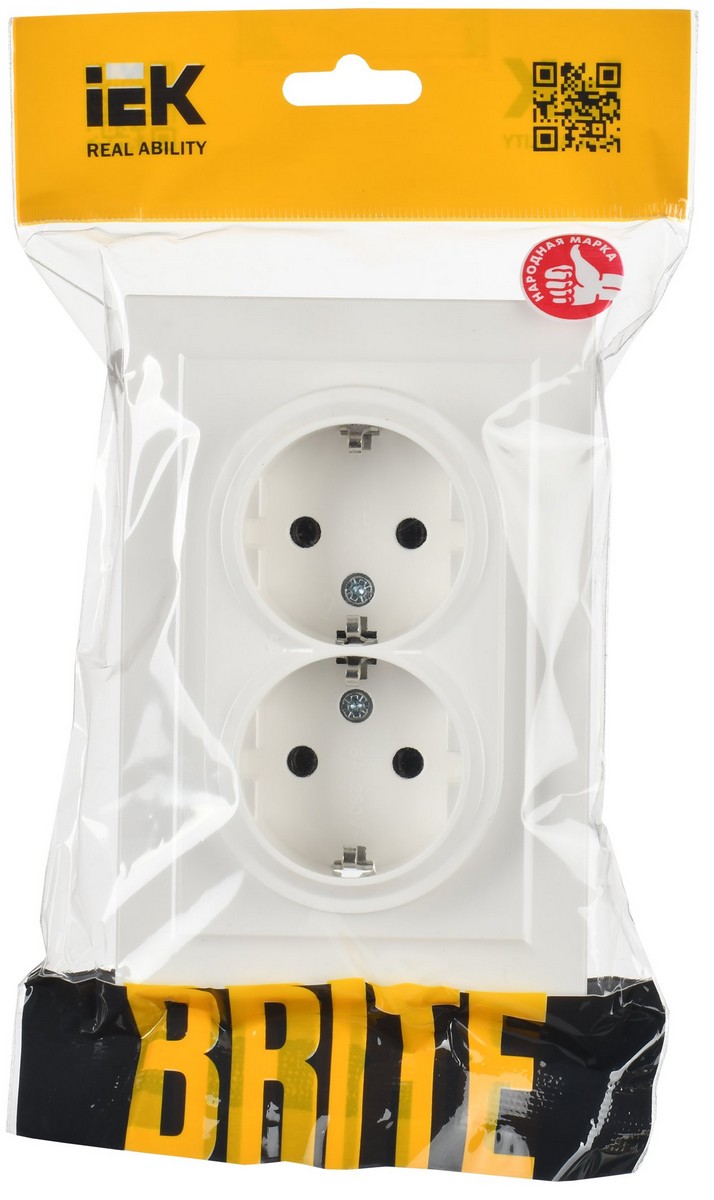 IEK Brite Белый Розетка IEK BRITE 2-ая с/з без шторок 16А в сборе РС12-3-БрБ белый BR-R21-16-K01-F