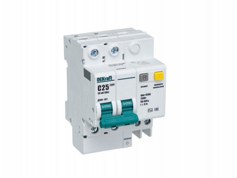 DEKraft Дифференциальный автоматический выключатель DEKraft ДИФ-101 2P 25A 30mA 4,5kA тип AC х-ка C 15005DEK 