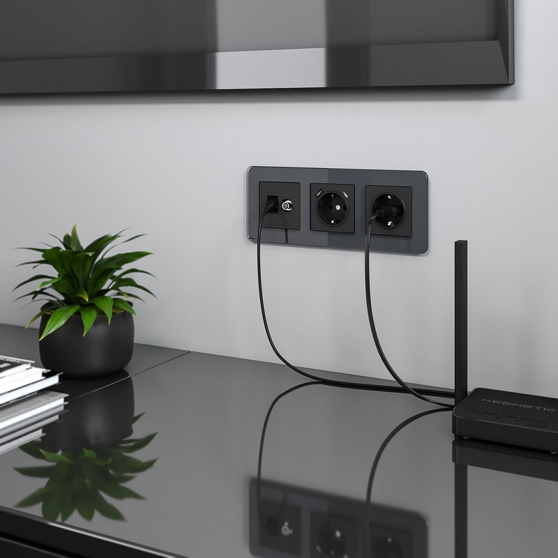 Werkel Черный матовый механизмы Розетка Werkel ТВ+Ethernet RJ-45 6 cat. (черный матовый) W1181308