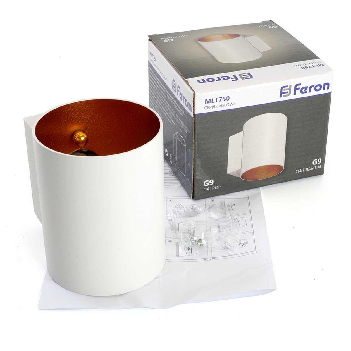Накладные светодиодные светильники Светильник настенный Feron ML1750 Glow G9 белый золото 48434 