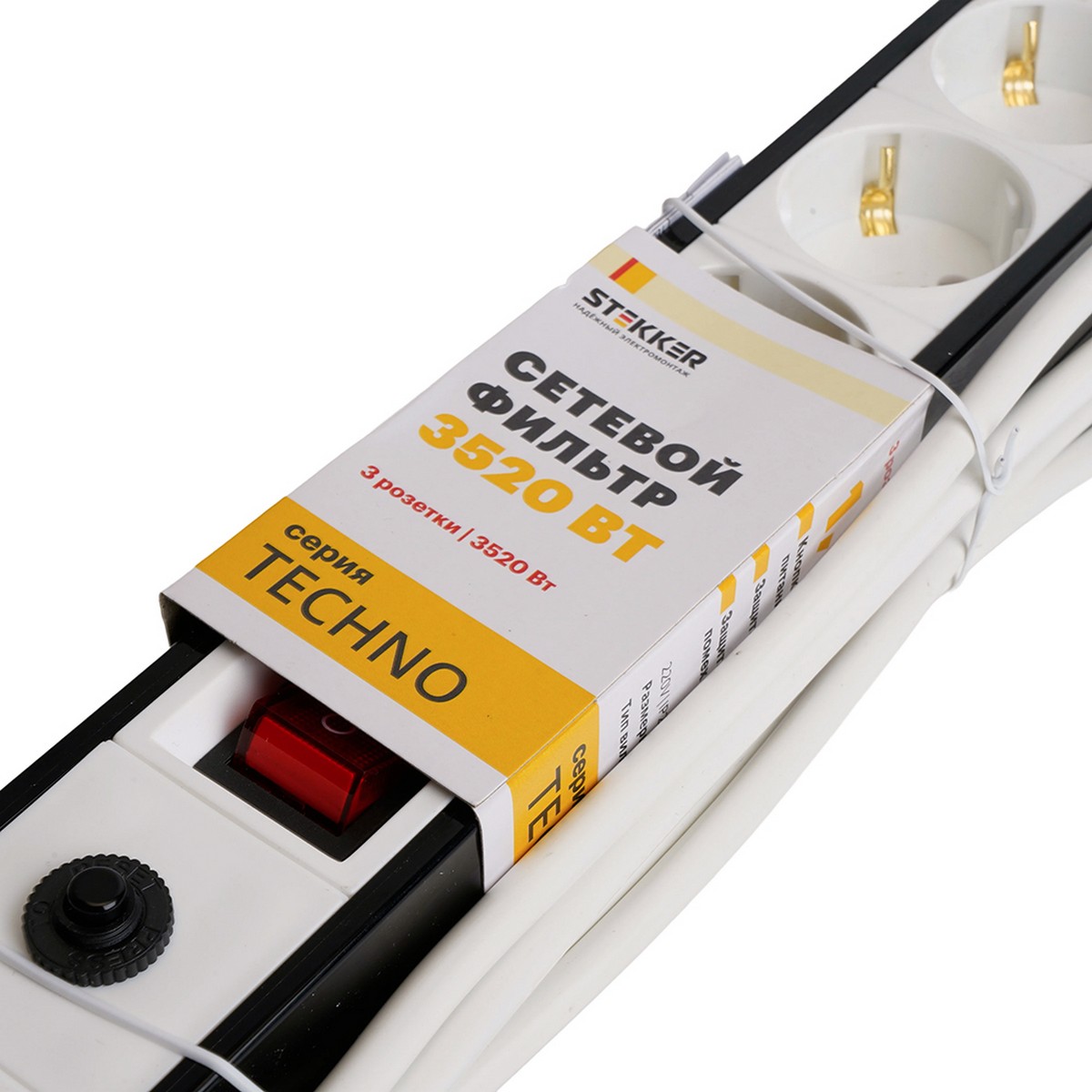 Колодки и удлинители, тройники Сетевой фильтр 3-местный с/з STEKKER HM22-31-03 3 м Techno белый 50145 