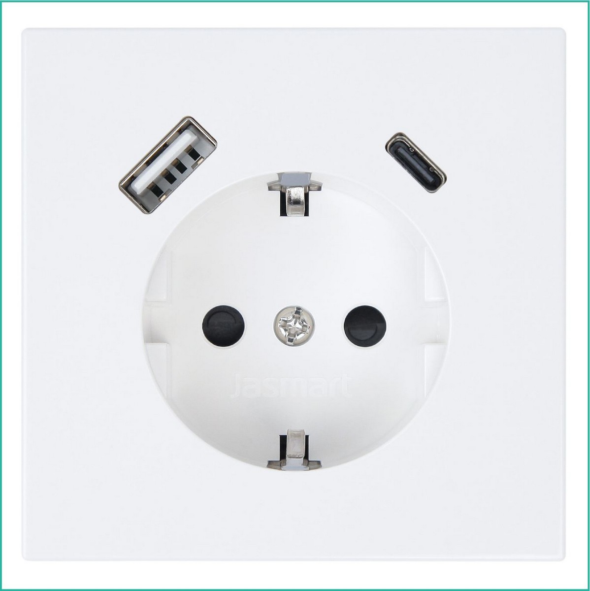 JASMART FD - розетки и выключатели Розетка JASMART FD SCHUKO с USB A+C с защитными шторками 25W белый глянцевый 5501USB-25W