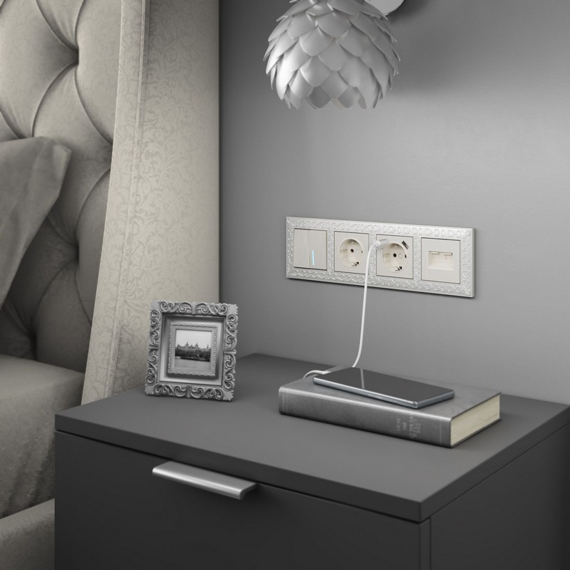 Werkel Перламутр рифленый механизмы Выключатель Werkel двухклавишный с подсветкой перламутровый рифленый W1120113