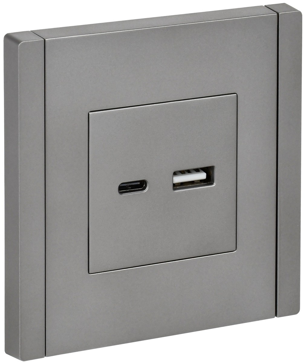 Розетка IEK FORTE&PIANO Сталь USB A+C 3,1А FP550