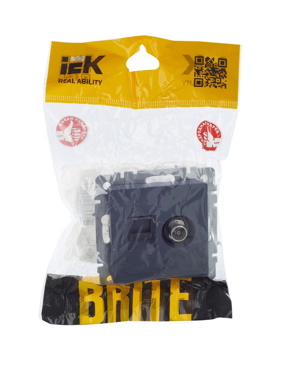 Розетка IEK BRITE двойная TV+RJ45 кат.5E РТВ/РК12-БрМ маренго BR-AK20-1-K35