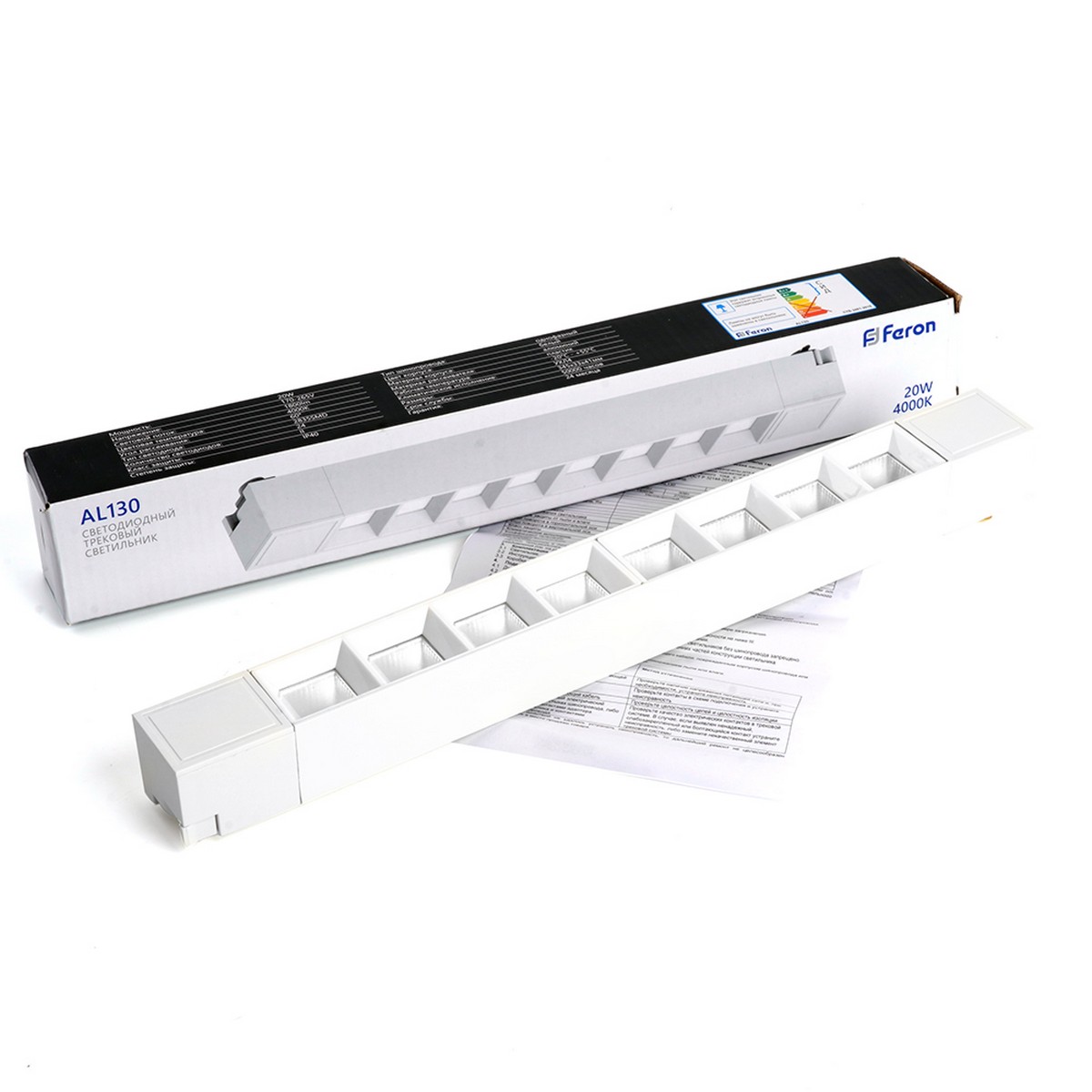 Трековые светодиодные светильники Светодиодный светильник Feron AL130 трековый однофазный 20W 4000K 60 град. белый 48371 