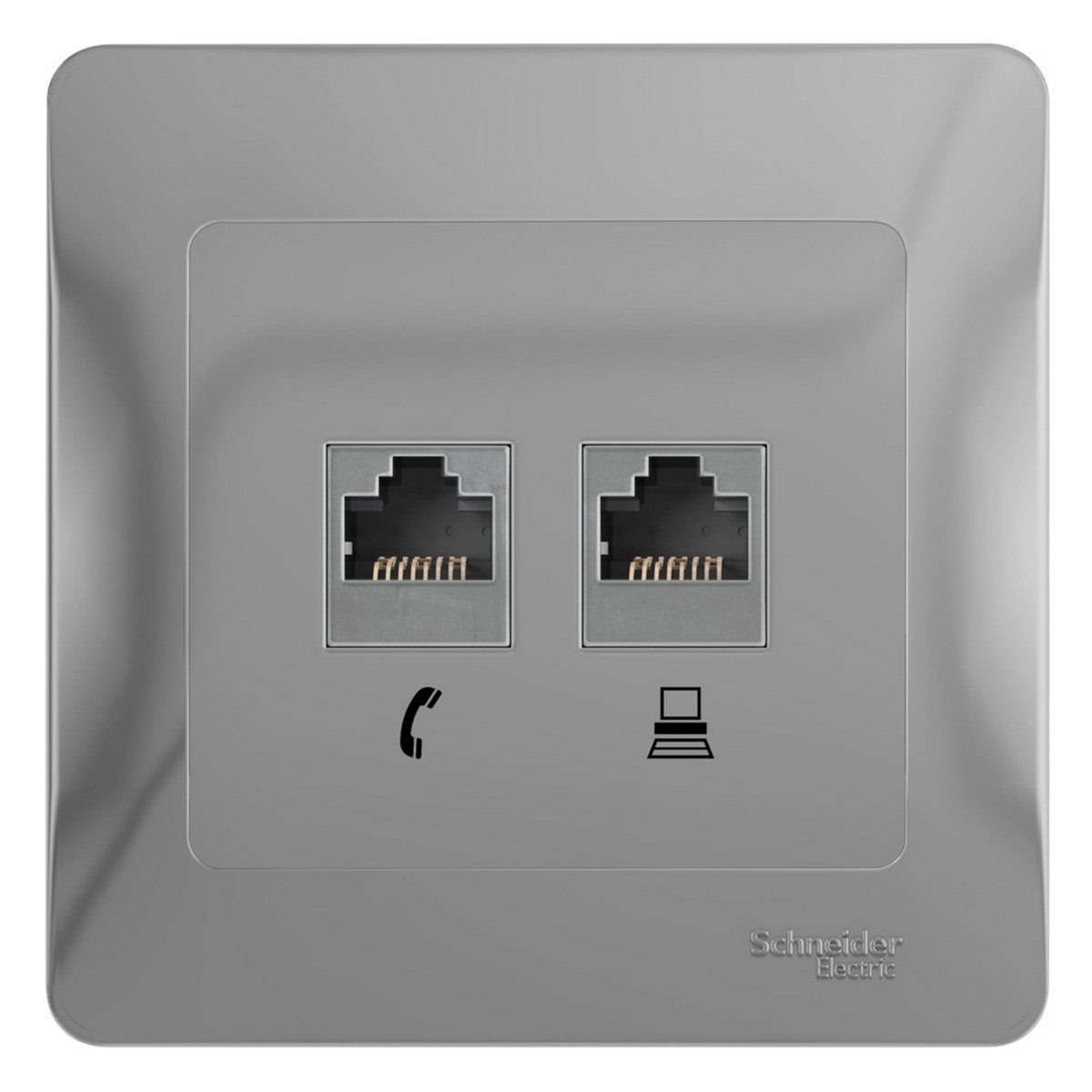 Розетка Systeme Electric Glossa Алюминий 2-я RJ11+RJ45, кат.5E GSL000385