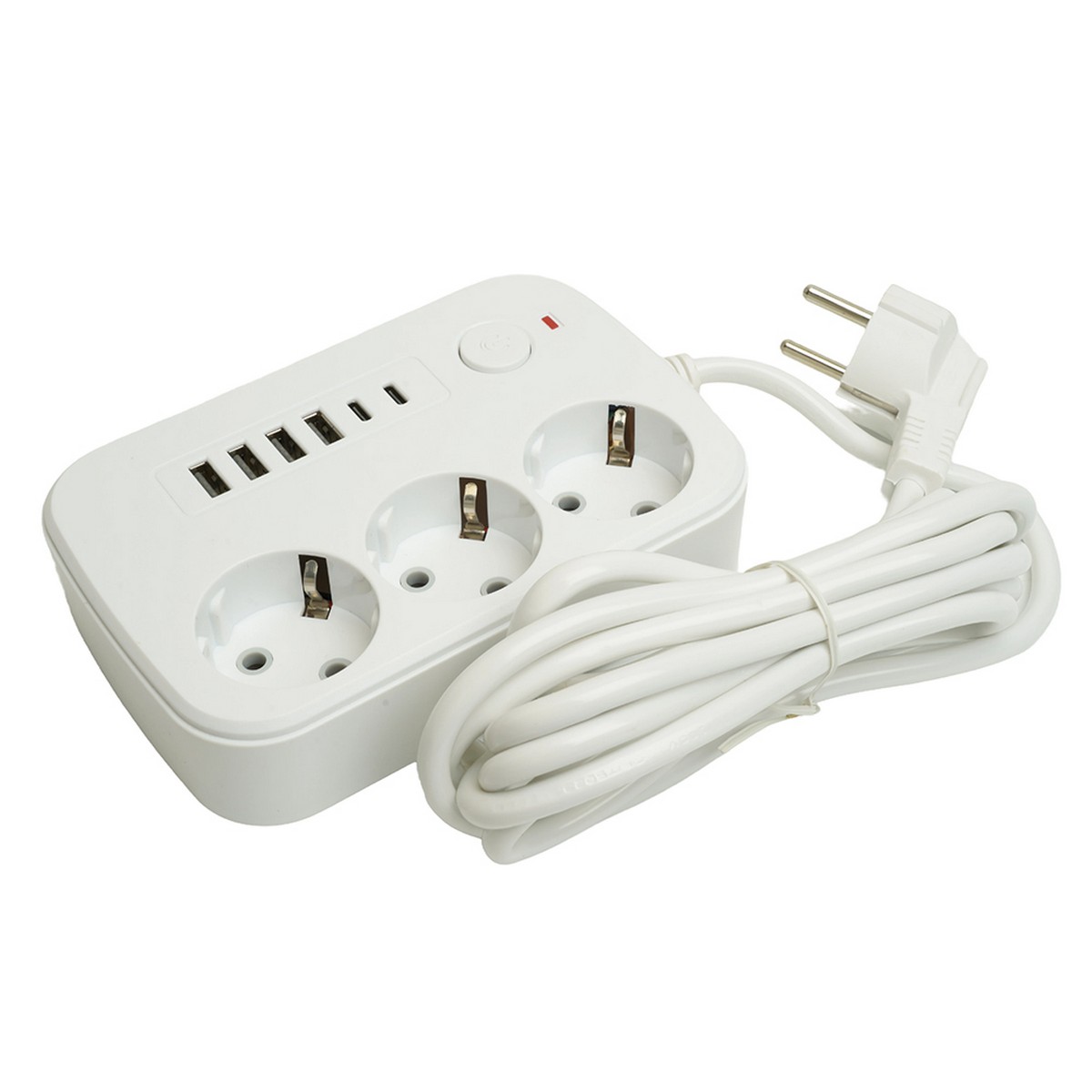 Удлинитель STEKKER HM09-36-02 3-местный c/з 3x1 мм2 3 м 4USB+2Type-C 2,4А Home белый 49979