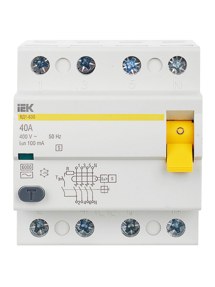 IEK Выключатель дифференциальный IEK KARAT ВД1-63S 4Р 40А 100мА MDV12-4-040-100 