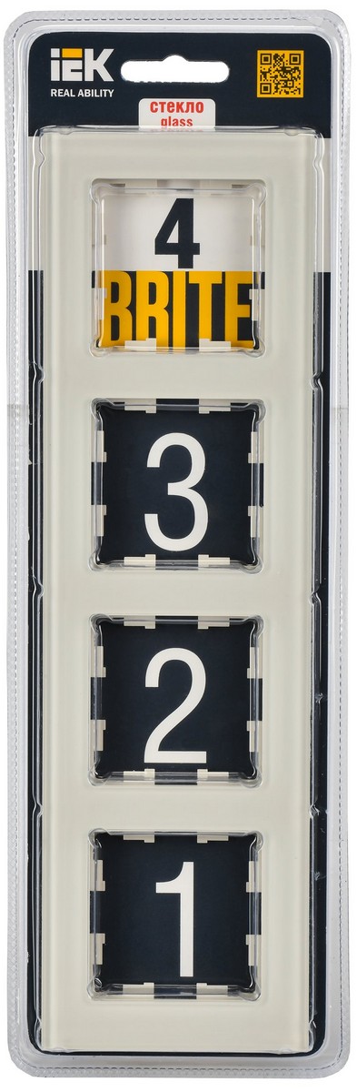 IEK Brite Рамки Рамка IEK BRITE 4-местная РУ-4-2-БрВа стекло ванильный BR-M42-G-K10