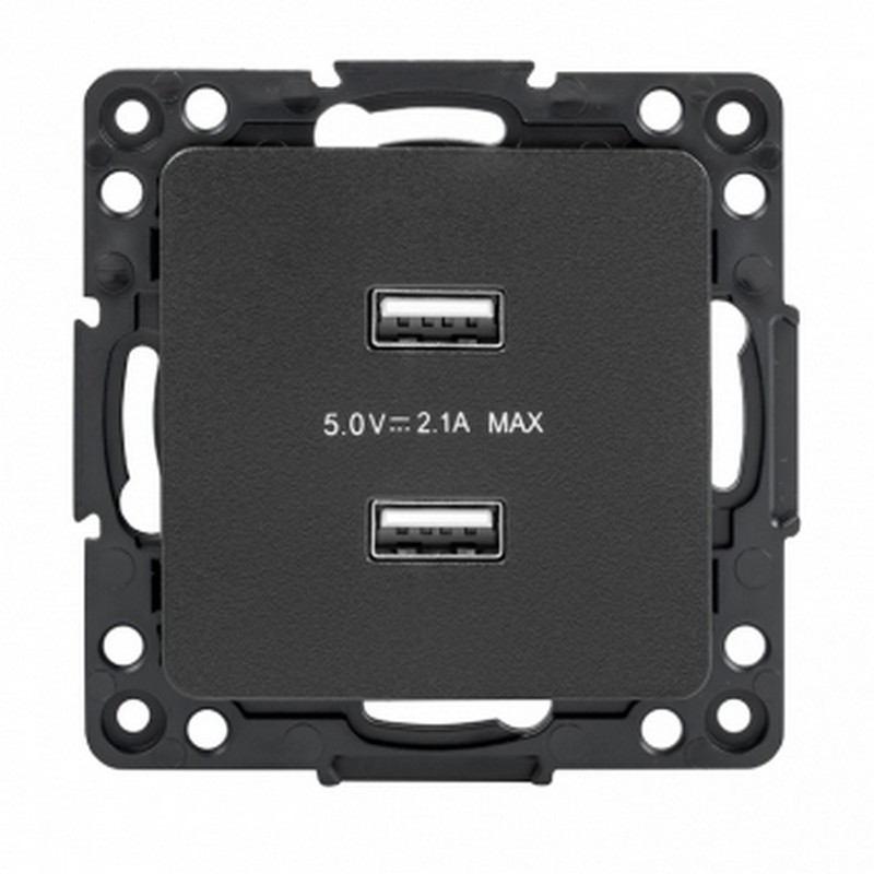 Розетка USB EKF PROxima Стокгольм Черный 2-ая 21А  EZR16-028-10-2USB
