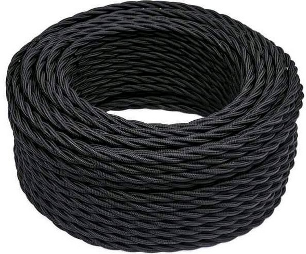 Витой ретро провод (кабель) Витой провод BIRONI Черный матовый 2*0,75 50м B1-422-73-50 