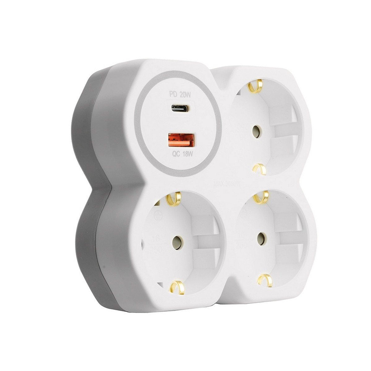 Колодки и удлинители, тройники Разветвитель сетевой на 3 выхода с/з STEKKER USB A+Type C белый/серый ADP16-17-20 50110 