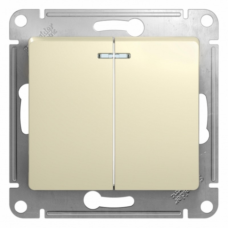 Выключатель Systeme Electric Glossa Бежевый 2-клавишный с подсветкой, сх.5а GSL000253
