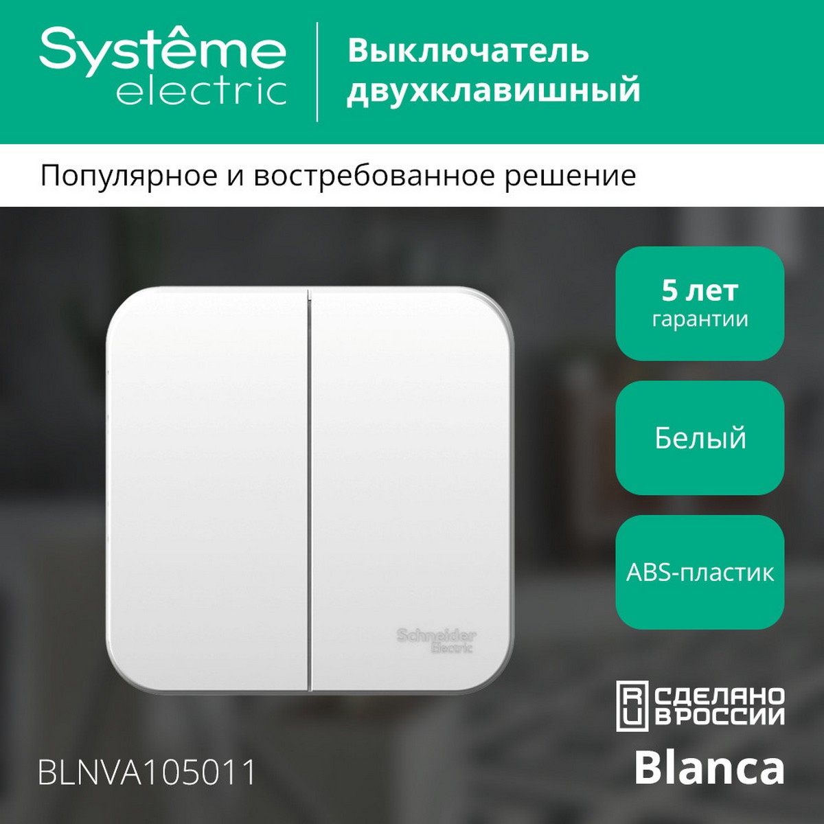 Выключатель SE Blanca 2-клавишный Белый наружный изолир. пластина BLNVA105011