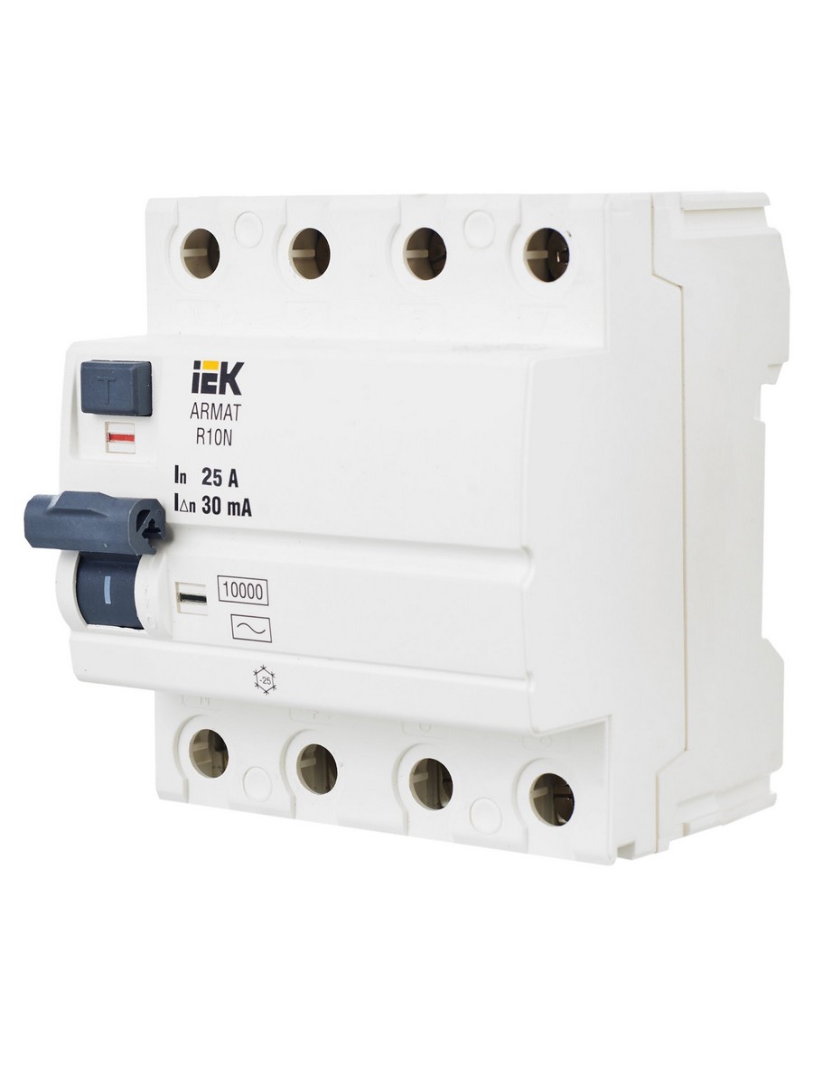 ВДТ УЗО IEK ARMAT R10N 4P 25А 30мА тип AC AR-R10N-4-025C030