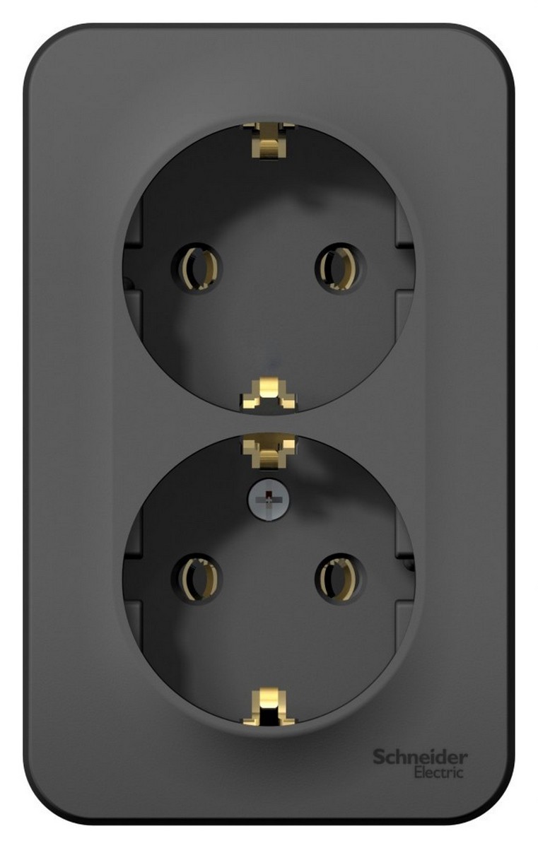 Blanca антрацит розетки и выключатели Розетка SE Blanca 2-ая Антрацит наружный с/з без шторок изолир. пластина BLNRA010216