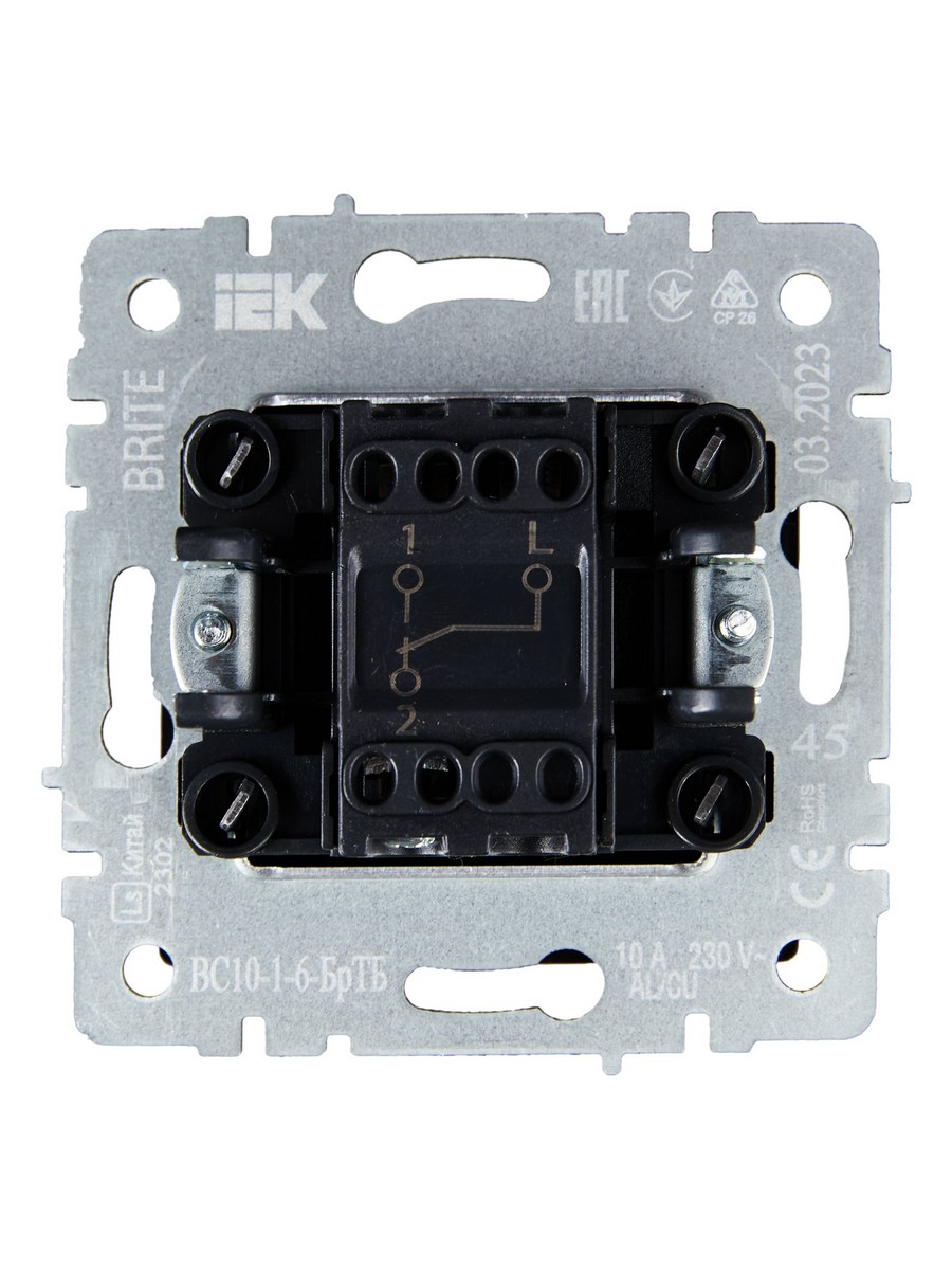 IEK Brite Бронза Выключатель IEK BRITE 1-клавишный проходной 10А ВС10-1-6-БрТБ темная бронза BR-V12-0-10-K45
