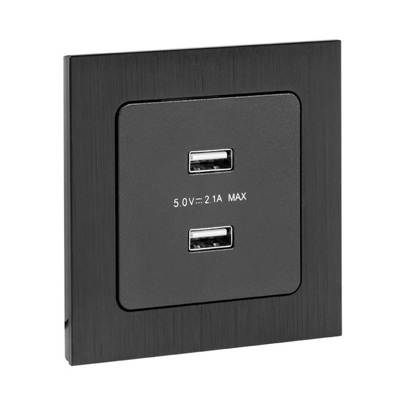 Розетка USB EKF PROxima Стокгольм Черный 2-ая 21А  EZR16-028-10-2USB