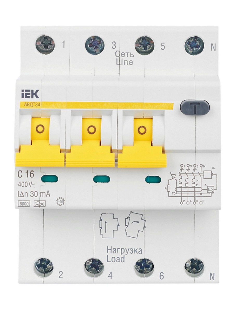 IEK Дифференциальный автоматический выключатель IEK KARAT АВДТ34 4P 16A 30мА MAD22-6-016-C-30 