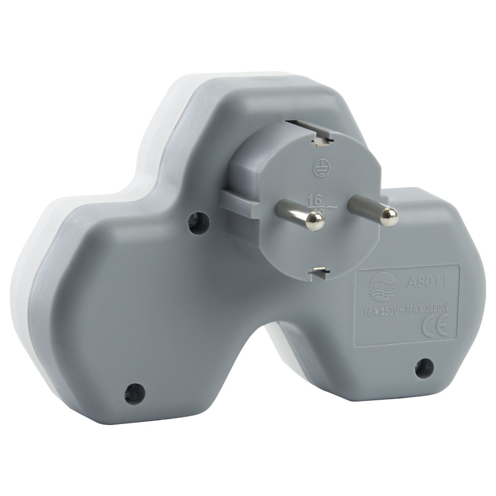 Разветвитель сетевой 2-местный с/з STEKKER ADP16-14-20 250V 16A и 2-мя USB выходами на 24А огнеустойчивый пластик белый/серый 32872