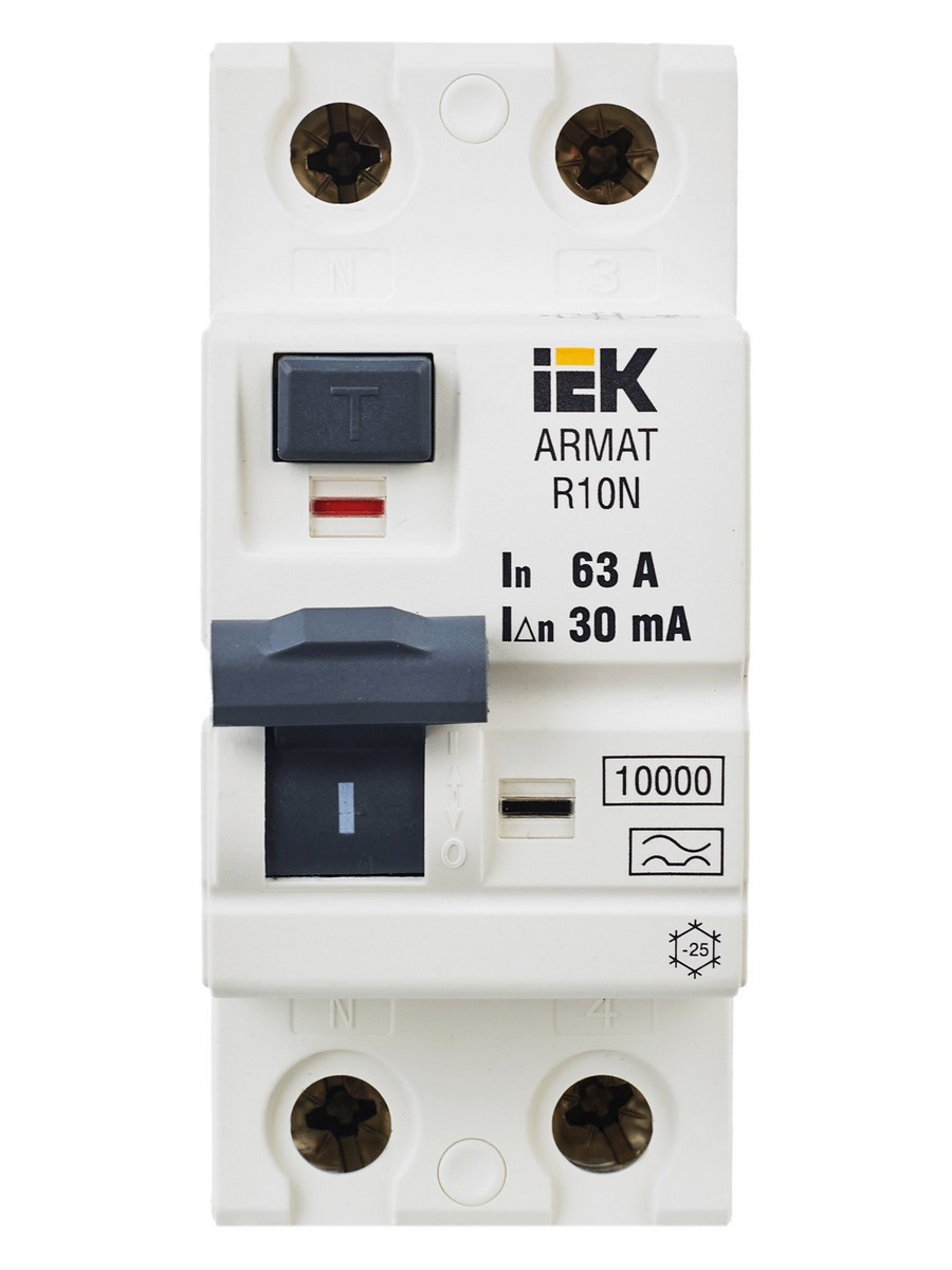 ВДТ УЗО IEK ARMAT R10N 2P 63А 30мА тип A AR-R10N-2-063A030