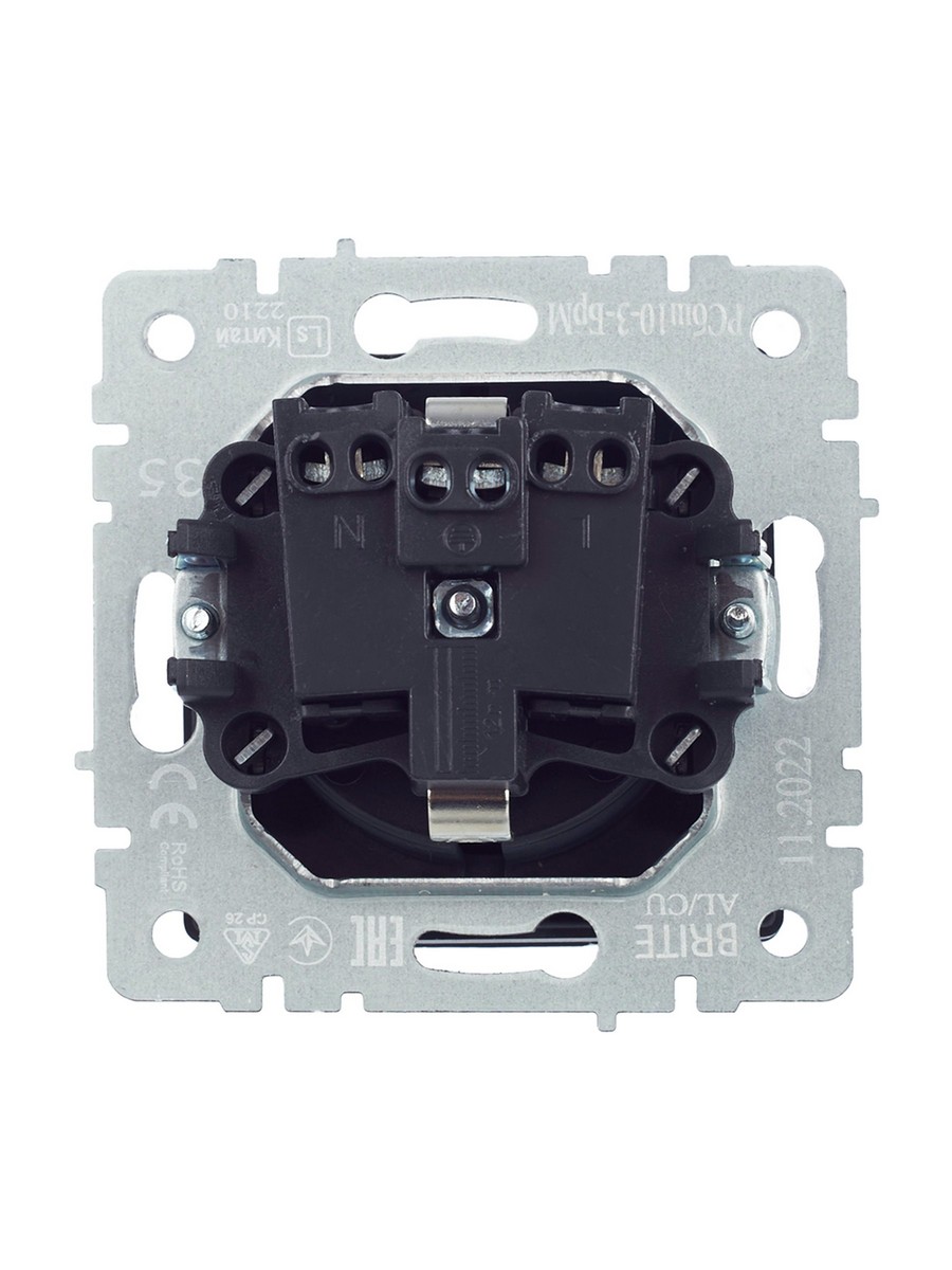 Розетка IEK BRITE с/з с шторками и крышкой 16А IP20 РСбш10-3-БрМ маренго BR-R16-16-K35