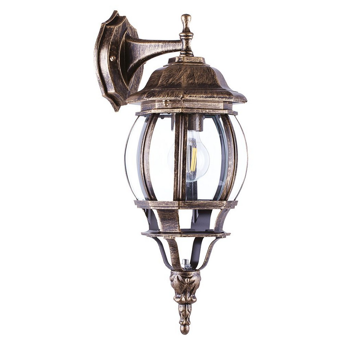 Уличные настенные светильники Светильник садово-парковый Feron PL8102 восьмигранный на стену вниз 100W E27 230V черное золото 11245 