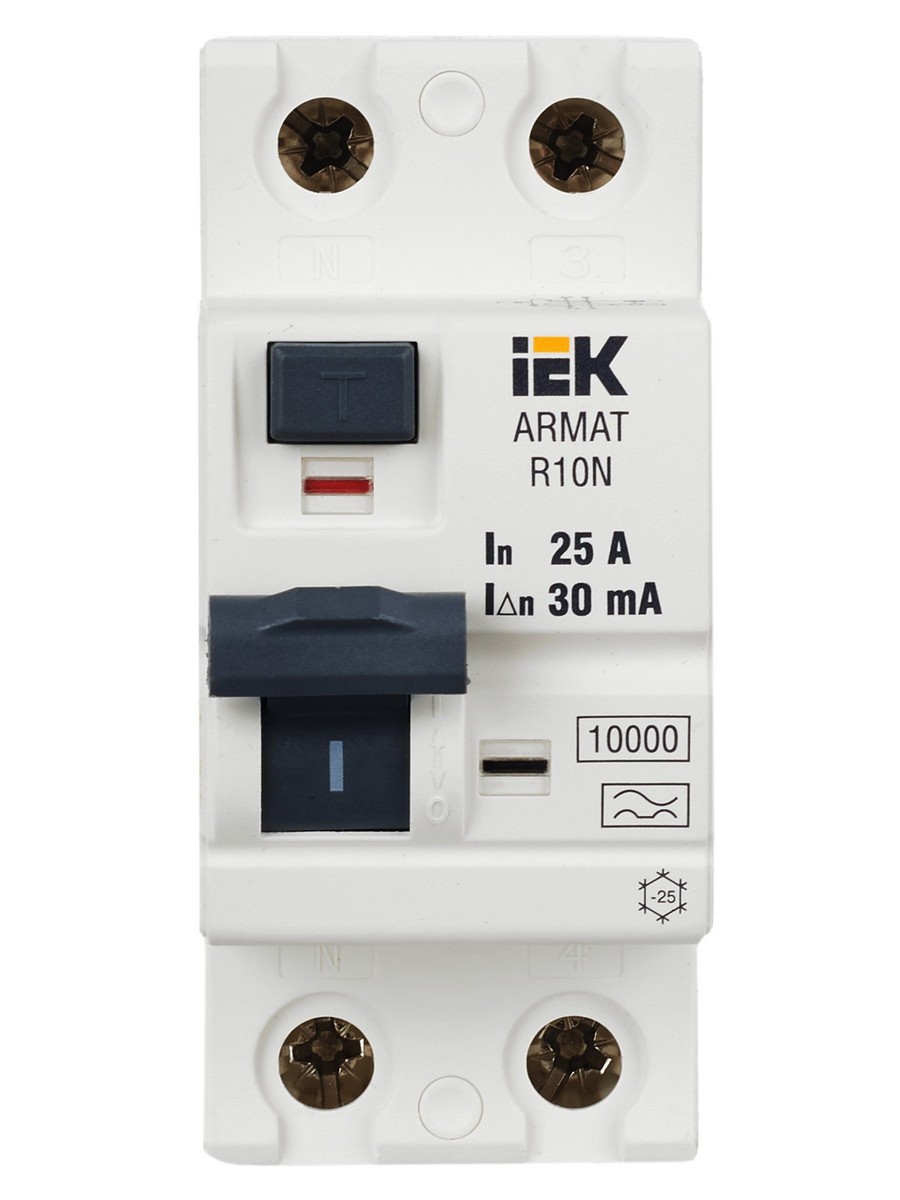 ВДТ УЗО IEK ARMAT R10N 2P 25А 30мА тип A AR-R10N-2-025A030