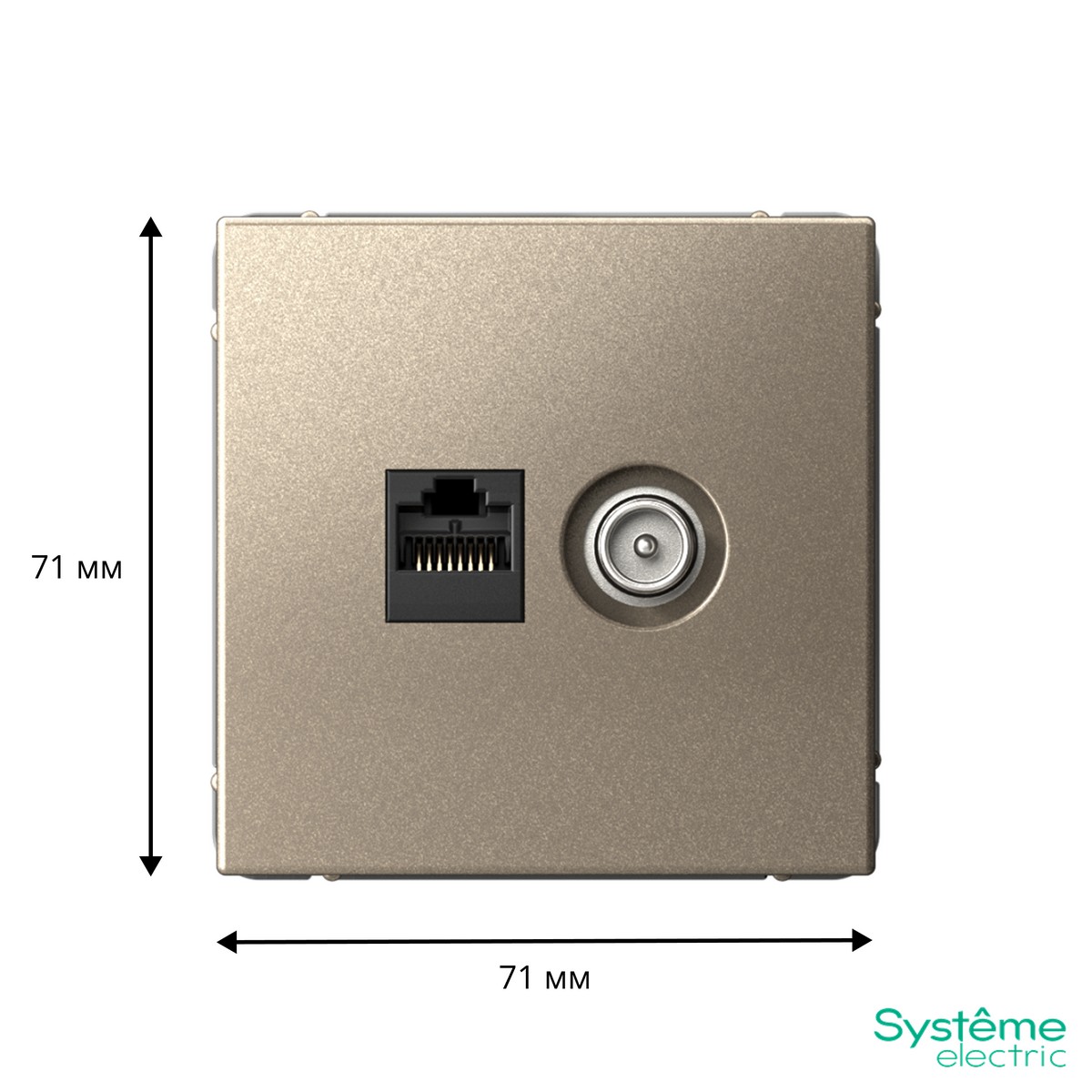 Розетка Systeme Electric ArtGallery Шампань двойная ТВ + компьютерная RJ45 кат. 5Е GAL000589
